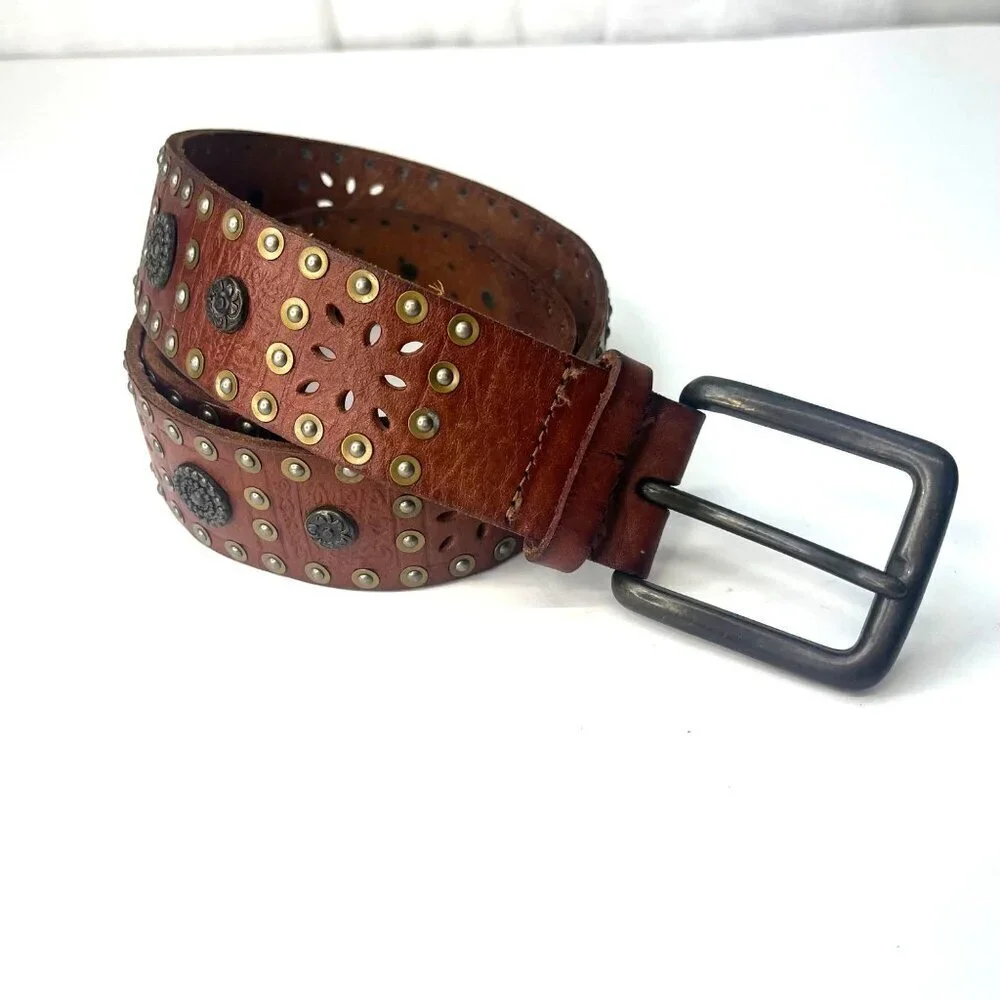 Riveted Leather Belt Riveted Bohemian Boho Gypsy Small Western 37